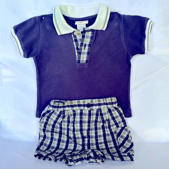 Vintage 2002 Gently Worn b.t Kids Top & Shorts Set - 6-9 M - Navy Blue & Green - Picture 2 of 12
